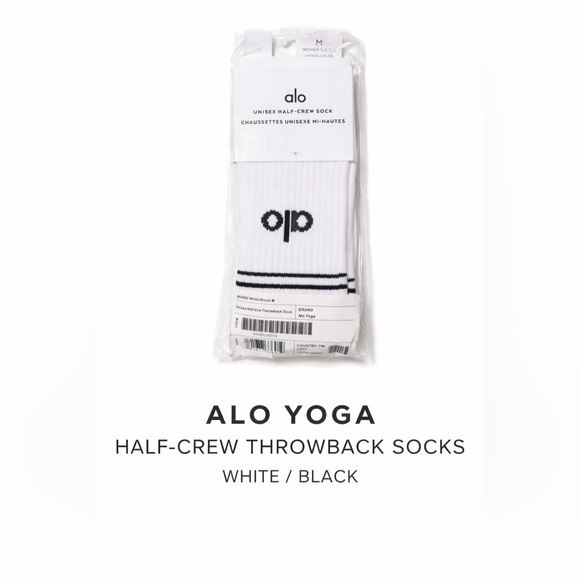 ALO Yoga Accessories - ALO Yoga Half Crew Throwback Socks White Black Unisex-Size Med-NWT